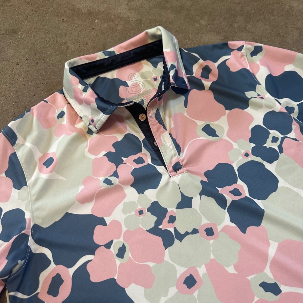 Swannies Golf Polo Mens Medium Pink Navy Floral Sandia Golf Club Performance